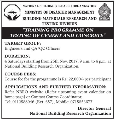 Training Programme on Testing Cement & Concrete - National Building Research Organization